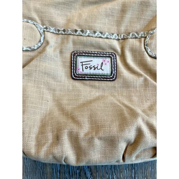 Fossil Vintage Fabric Handbag Canvas Pockets Crossbody Shoulder Bag Tan - Picture 3 of 12
